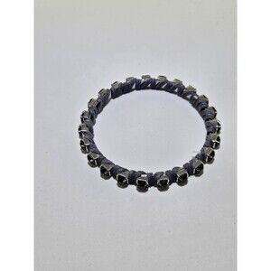 Vintage Wrist Bracelet Grey/Black Prong Set Rhinestone Gold Tone. Leather.